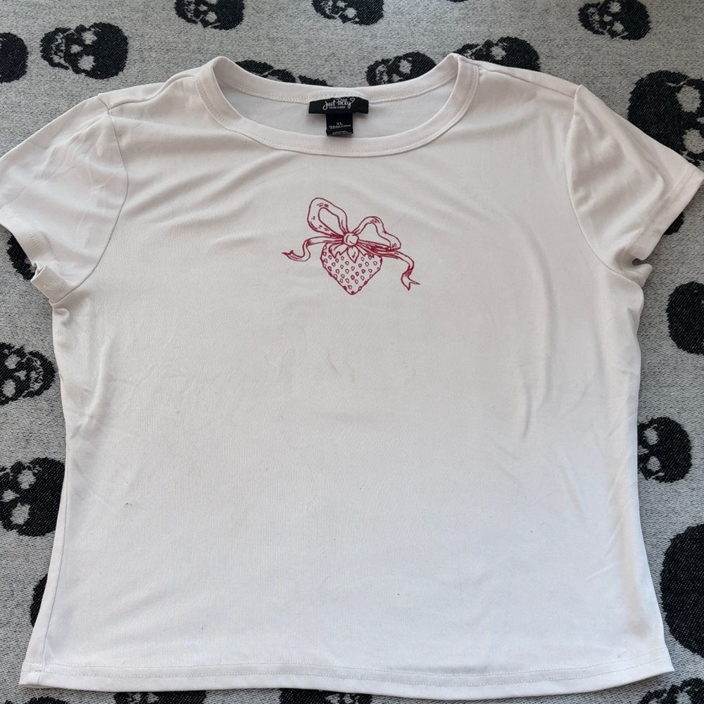 Just My Size White Short Sleeve Tee with Pink Heart Bow Graphic